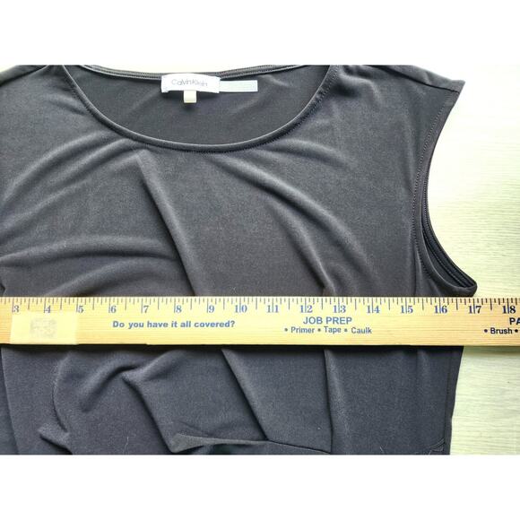 TOP/BLOUSE-CALVIN KLEIN-Black-Sleeveless-Front Gather-Gold Buckle-Size Petite SM - Picture 8 of 11
